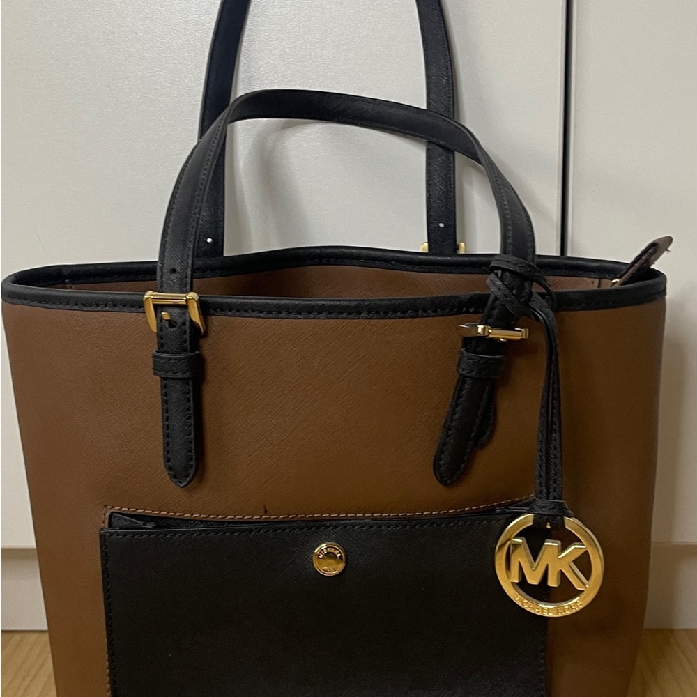 Michael Kors Brown and Black Leather Tote Bag